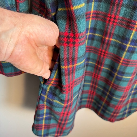 Lauren Ralph Lauren Tartan Plaid Fleece Nightdress Long Sleeve Crest Logo Pocket - Picture 6 of 14